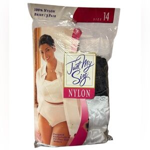 Just My Size 3pk Nylon Briefs Panties Underwear Lace Accents Size 14 Vintage